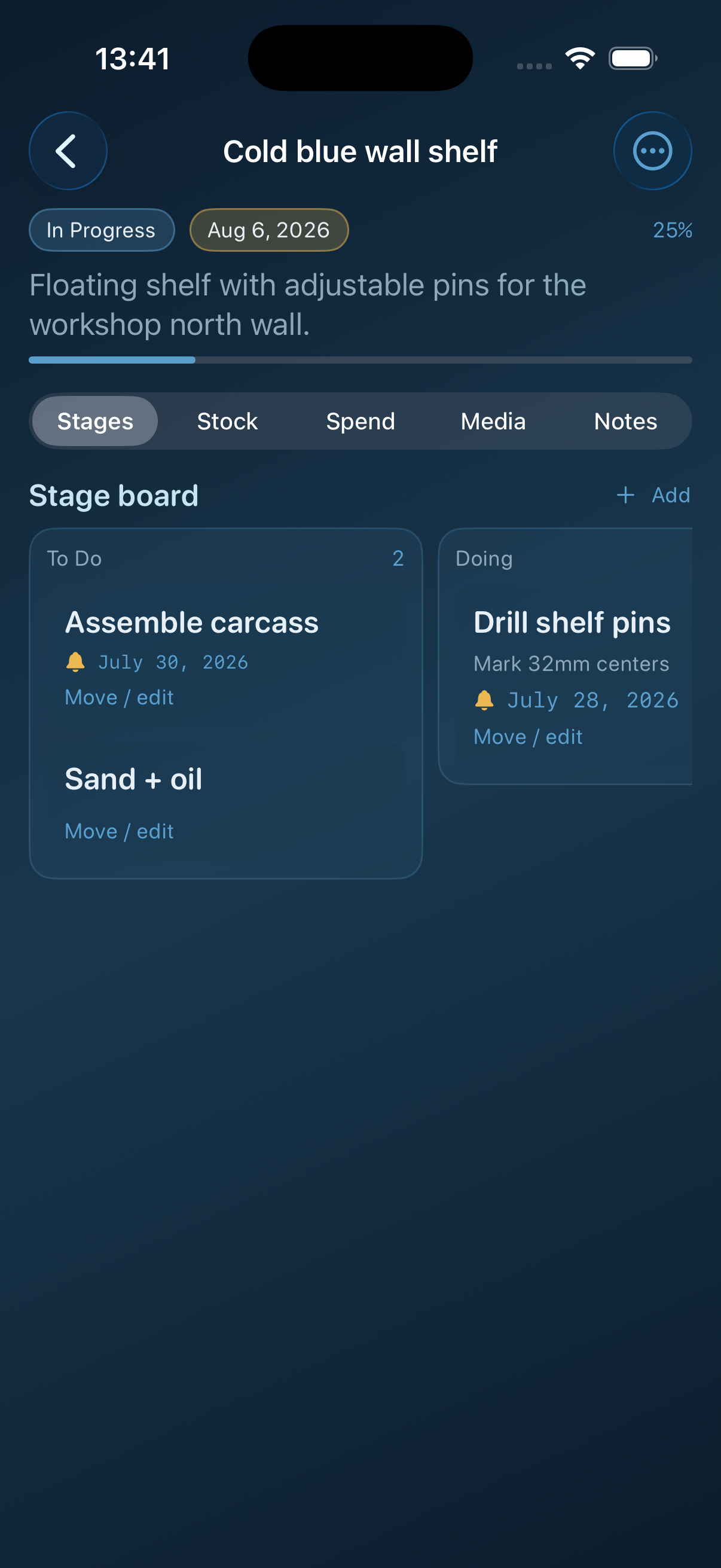 Stage kanban for a DIY build